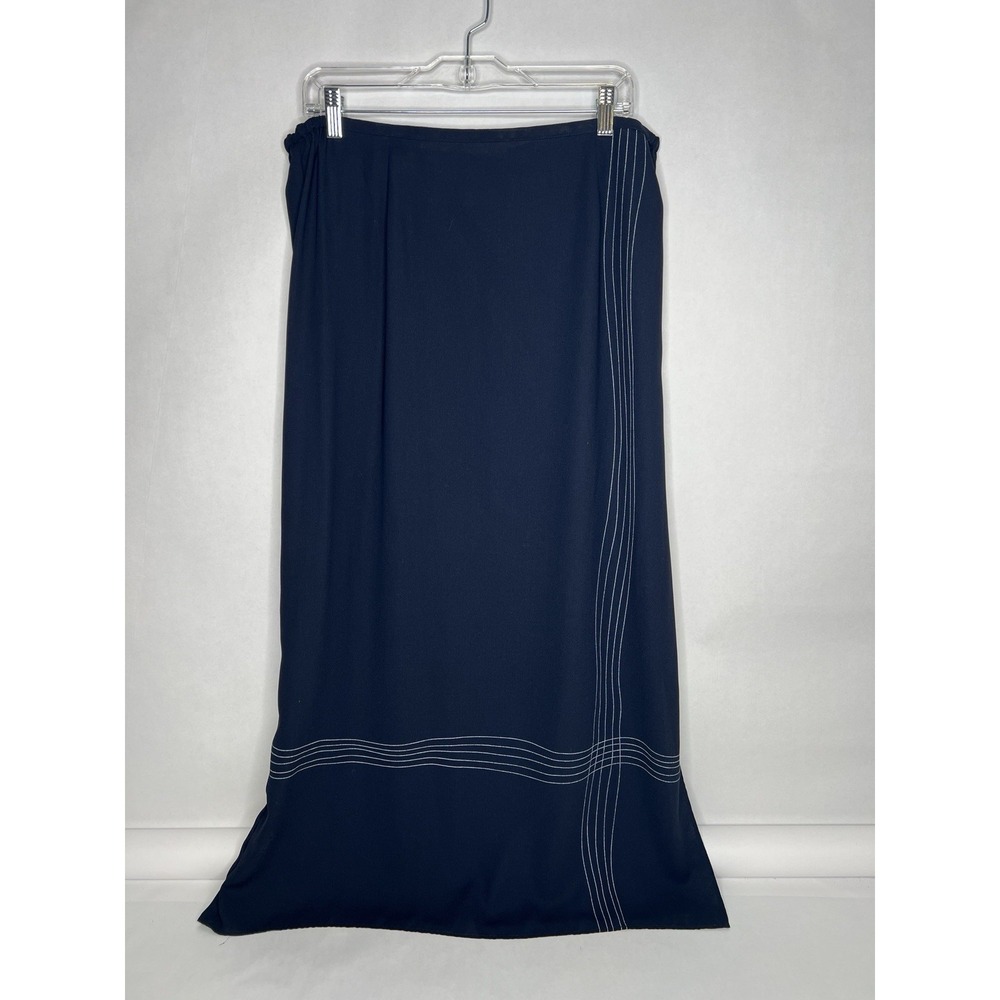 Vtg Urban Works Maxi Skirt Lightweight Size 12 Navy‎ 36" Business Geometric